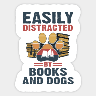 Vintage Easily Distracted By Books And Dogs Sticker